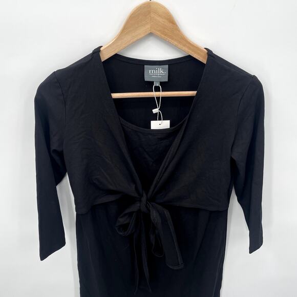Milk Nursing Black 3/4 Sleeve Nursing Tie Front Dress // S - Picture 4 of 6